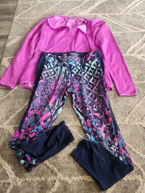 Avia Work Out Combo! Pink Long Sleeve Top with Multicolor Geometric Leggings